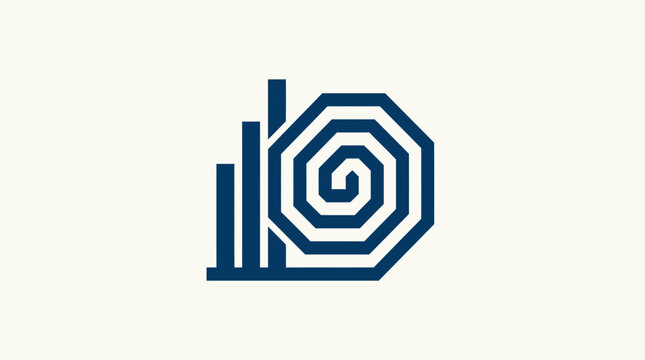 Blue geometric snail shell spiral logo icon.
