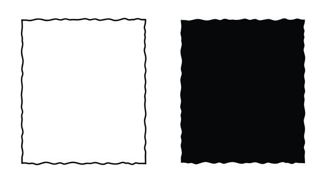 Set of two rectangular frames with wavy, deckle edges, vintage paper style, handdrawn doodle border, vector illustration isolated on white background