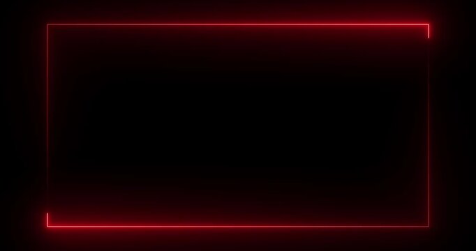 Seamless loop animation rectangle picture frame with two neon line 4K video motion graphic on black background. Neon light rectangle moving frame