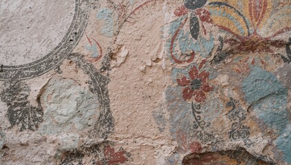Faded Wall Mural with Colorful Floral Patterns and Textures © AkuAku