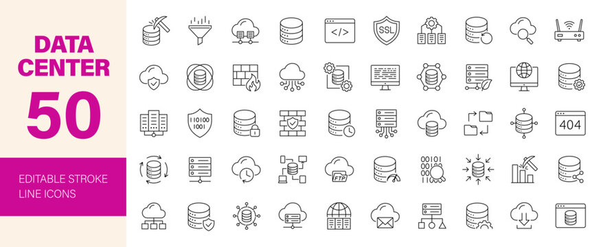 Data Center icon set. Editable line icons. Vector illustration.