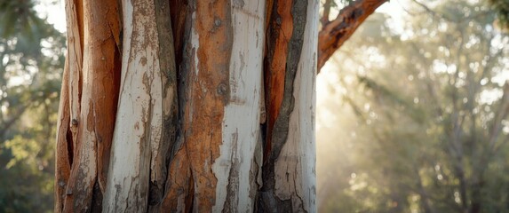 Eucalyptus Tree Bark with Soft Sunlight in a Forest Setting © AkuAku