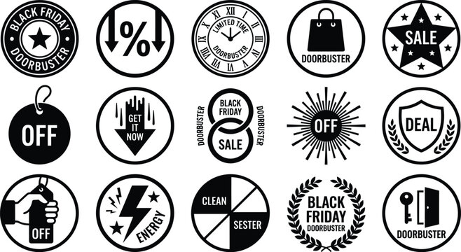 Black friday doorbuster sale icon collection