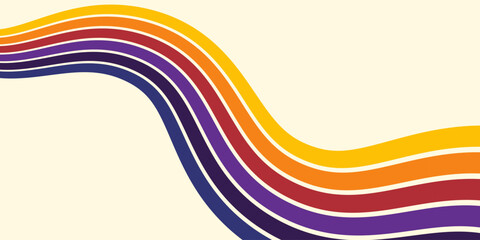Obraz premium Abstract colorful 70s background vector. Vintage retro wallpaper with rainbow stripes and wavy lines. A 1970 color illustration suitable for posters, banners, decorative items and wall art.
