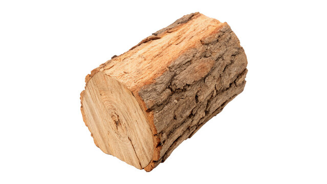 Single natural round brown wooden tree section log asset isolated on transparent background