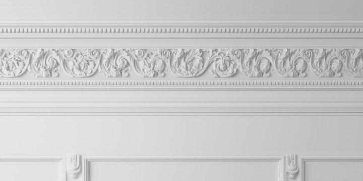 Interior decor inspiration from detailed gypsum cornices and moldings on a smooth white background