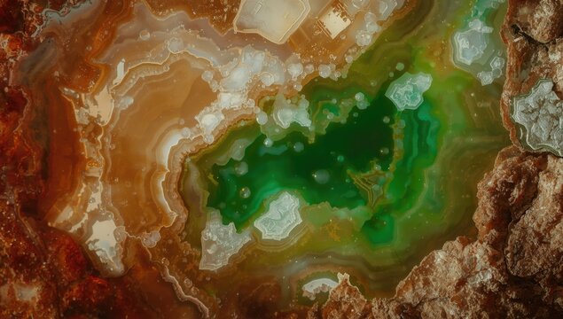 Layers of Colorful Agate Stone with Green and Brown Patterns