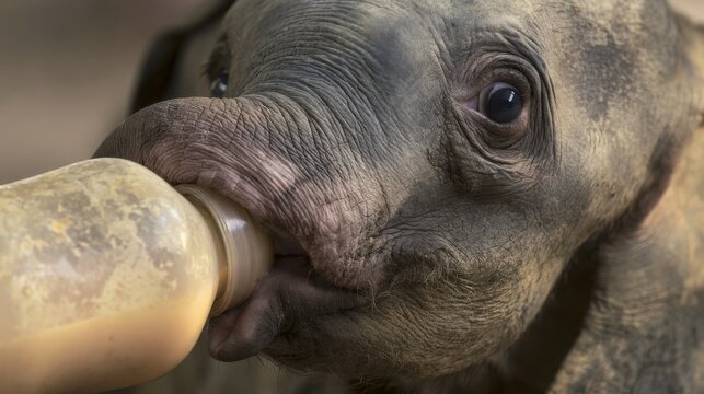 Baby Elephant Orphan Being Bottle Fed