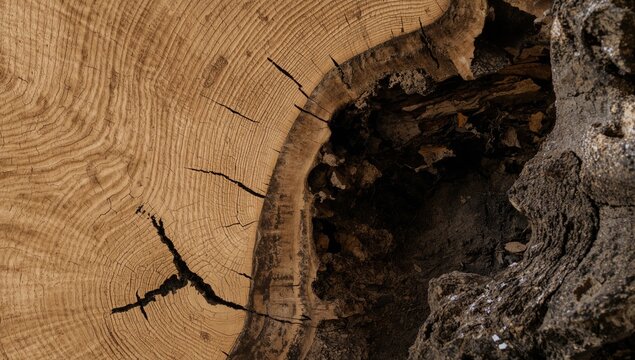Wooden Tree Ring Closeup Showcasing Natural Patterns and Textures