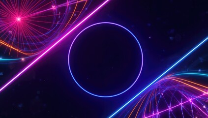 Fototapeta premium Geometric Neon Light Patterns with Dark Background