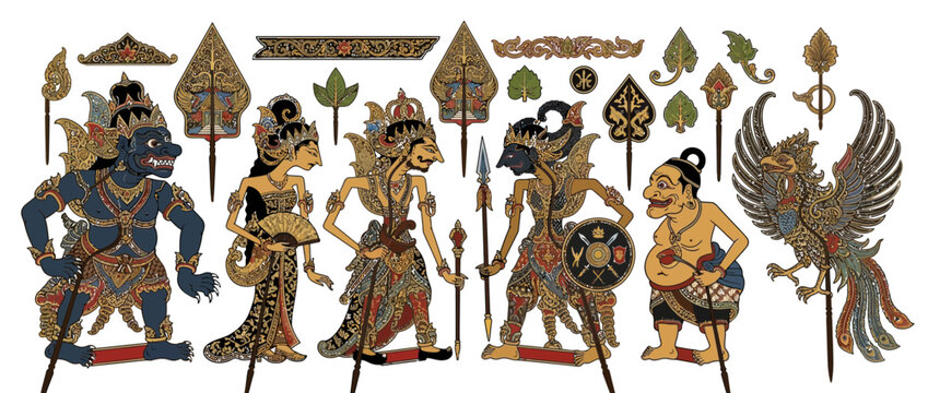Indonesian Wayang Kulit Shadow Puppets Set