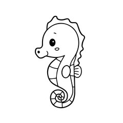 Fototapeta premium Cute Kawaii Baby Seahorse Coloring Page Black and White Line Art for Kids