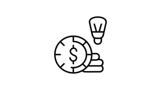 Minimalist outline animation of financial innovation dollar coin with lightbulb idea drawing on and fading out. Features a clean pop up style in 3 color setups.