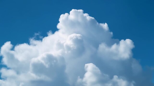 White fluffy clouds time-lapse video. Fast moving cumulus cloud formations in clear blue sky. Cinematic weather patterns for nature b-roll and atmospheric background.