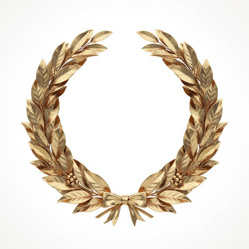 Golden laurel wreath with decorative bow isolated on white background celebration achievement decorative isolated background classical excellence prestige winnings competition champion