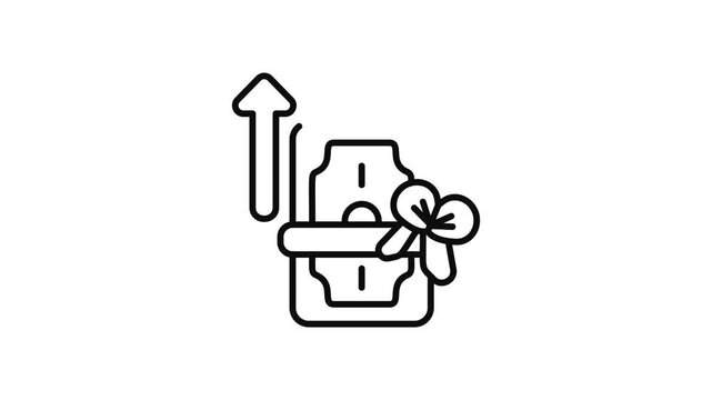 Minimalist outline animation of growing money investment with up arrow drawing on and fading out. Features a clean pop up style in 3 color setups.
