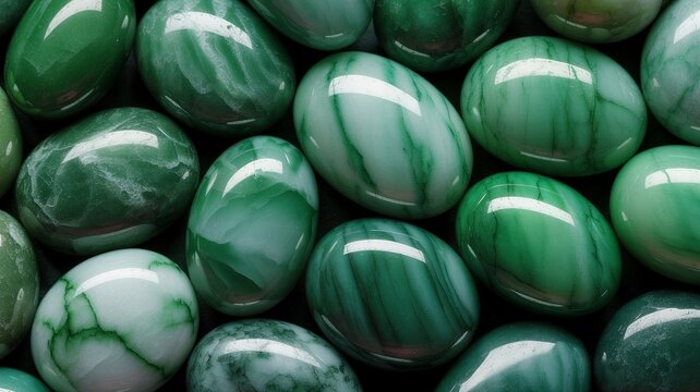 emerald green oval shaped jade stones background
