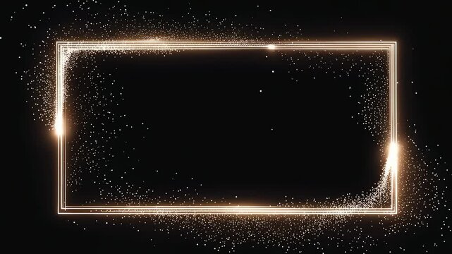 Minimal rectangular frame made of tiny glowing particles particles orbiting smoothly along
