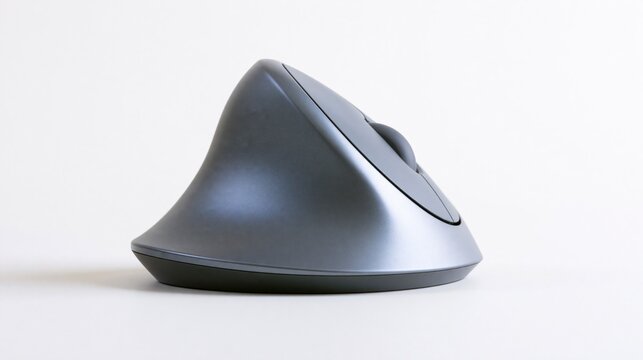 Vertical Ergonomic Computer Mouse on White Background, Modern Grey Design for Wrist Comfort