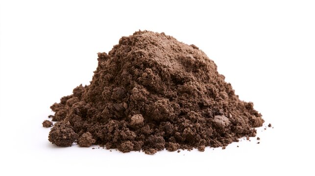 Mound of dark fertile organic soil isolated on a white background, gardening and agriculture concept