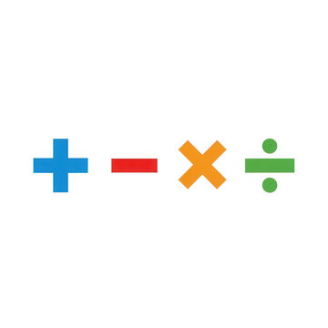 Colorful mathematical signs for addition subtraction multiplication isolated on transparent background