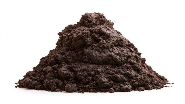 Pile of dark organic potting soil and rich compost isolated on white background