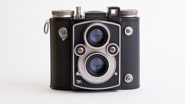 Vintage Twin-Lens Reflex (TLR) Film Camera Isolated on White Background