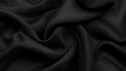Fototapeta premium Black Satin Fabric Draped in Soft Waves with Subtle Sheen