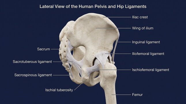 Lateral view of the human pelvis with hip ligaments anatomy study ligament str