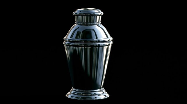 Elegant Polished Metallic Cremation Urn for Ashes Isolated on Black Background