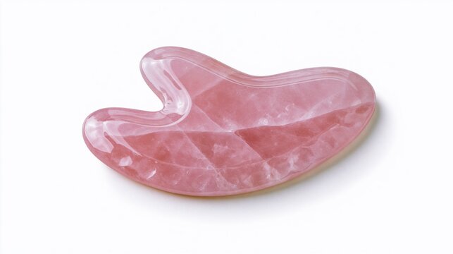 Rose Quartz Gua Sha Scraping Massage Tool for Facial and Body Skincare on White Background