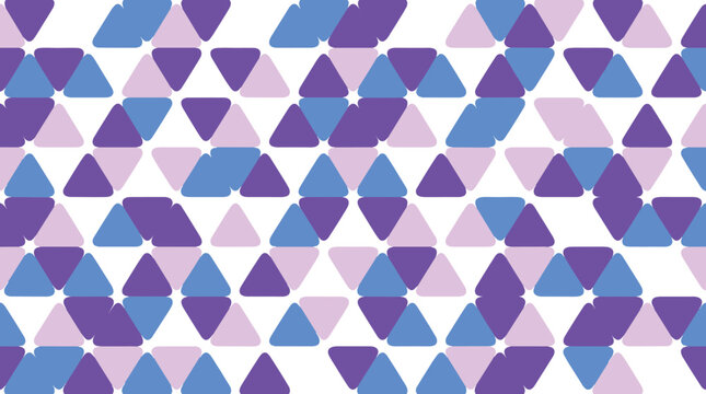 Geometric seamless pattern of repeating rounded triangles in shades of blue, purple, and light lavender, arranged in a tessellated grid formation on a solid
