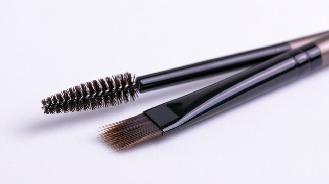 Professional eyebrow brush and spoolie tool for makeup application isolated on white background