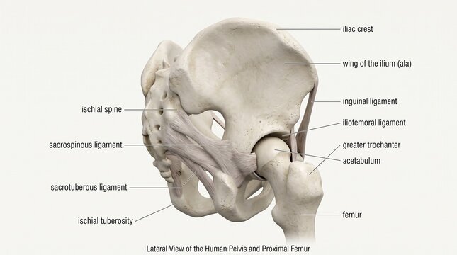 Anatomical diagram of the human knee joint with labeled parts, ligament