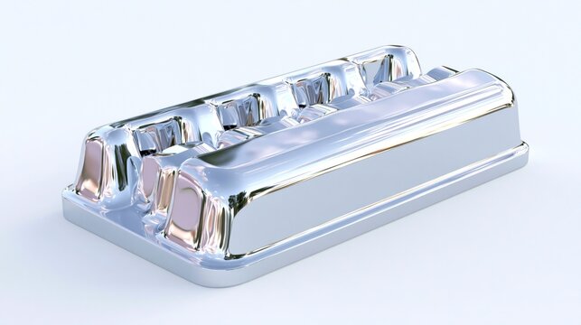 Polished Chrome Engine Valve Cover Isolated on White Background