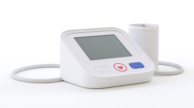 Digital Blood Pressure Monitor with Arm Cuff Isolated on White Background