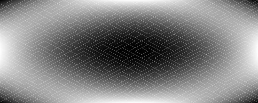 Abstract isometric maze pattern background grey and black geometric line gradient vector template