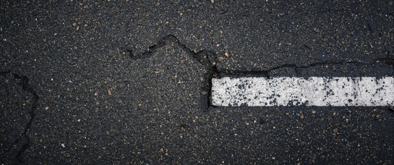 Fototapeta premium Cracked Asphalt Road Surface with Distressed White Line