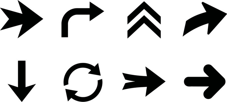 Collection of black navigation arrows pointing in various directions
