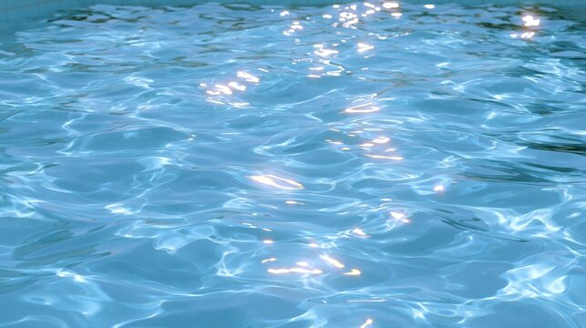 Clear Blue Rippling Water Surface in a Swimming Pool with Sunlight Reflections
