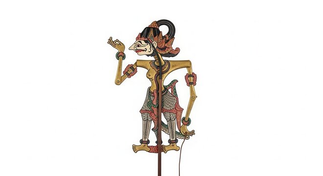 Traditional Indonesian Wayang Kulit Shadow Puppet on White Background