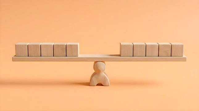 Balanced scale with wooden blocks representing equality.