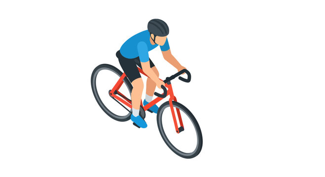 Professional cyclist riding red road bicycle in isometric view