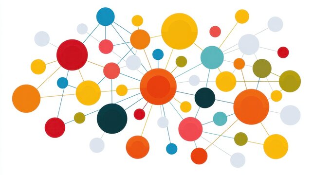 A creative mind map chart clipart, brainstorming process element, colorful connected nodes, flat design, isolated on white background. 