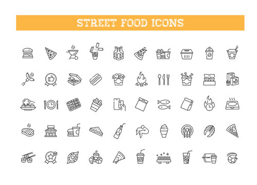 Street Food Icon Set. Food Court Line Icons