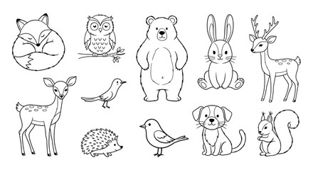 Fototapeta premium A collection of cute woodland animals in a simple line style