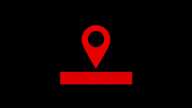 Red location pointer GPS animated black location pin icon bouncing on base line, with alpha channel