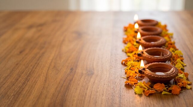 Left Copy Space of Diya Row on Table