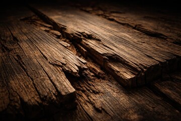 Weathered Wood Planks with Cracks and Texture in Dim Light © TheWaterMeloonProjec