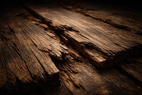 Weathered Wood Planks with Cracks and Texture in Dim Light
